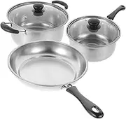 1Set Stainless Steel Cookware Stockpot Frying Pan Soup Pot with Lids Compact Design for Easy Storage Smooth Surface for Effortless Cleaning Induction Compatible
