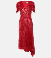 [Erdem] Erdem Asymmetric sequined midi dress AU 8 red
