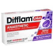 Difflam Plus Anaesthetic Sore Throat Lozenges Blackcurrant Flavour X 16