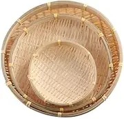 Pokinge 3 Pieces Bamboo Woven Basket, 5.90in 8.66in 10.23in Bamboo Sieve Handmade DIY Round Storage Dustpan Nature Wicker Fruit Vegetable Serving Tray(3 Sizes)