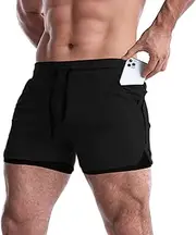 [EVERWORTH] Men's 2 in 1 Workout Shorts 5" Quick Dry Gym Shorts Bodybuilding Short Shorts Compression Shorts with Zipper Pocket