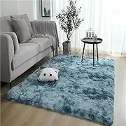 Area Rugs 120 x 160cm Fluffy Rug Anti-Slip Carpet Plush Shaggy Tie-Dyed Soft Touch Playing Mat Modern Indoor Floor for Home Living Room Bedroom Blue (Blue)