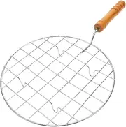 Abaodam Stainless Steel Grill Net with Wooden Handle Durable Round Roasting Rack for Grilling Fish Meat Versatile Multi Use Cooking Baking Easy to Clean Thickened Design for Heavy Foods