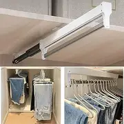 Pull Out Clothes Hanger Rail for Closet, Adjustable Heavy Duty Steel Clothes Storage Hanger Rack Bar for Pants Coats (White, 292mm)