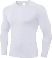 [Yuerlian] Compression Shirt for Men Long Sleeve Sports Running Base Layer Top Quick Dry Gym Workout T-Shirts Athletic Training Undershirts, White, L