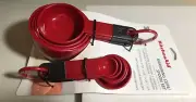 KitchenAid 4 Red Measuring Cups 5 Spoons Set Heavy Duty Soft Handles