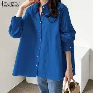 Zanzea 女式長袖鈕扣寬鬆純色休閒超大號襯衫