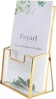Feyarl Glass Brochure Holder Gold Leaflet Holder Stand Literature Holder Flyer Trifold Holder Clear Display Stand for Brochures Poster Magazine Menu