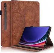 [CXTcase] for Samsung Galaxy Tab S9 Ultra 14.6 inch 2023 Case Embossed Tree PU Leather Case Wallet Flip Cover Stand Function Tablet Case for Samsung Galaxy Tab S9 Ultra 2023 - Brown