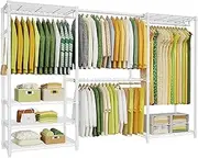 [Ulif] E1 Heavy Duty Closet Garment Rack, 6 Tiers Adjustable Metal Freestanding Expandable Clothing Storage with 4 Hanger Rods, Easy to Assemble Wardrobe, 71.2" H x (69.6" - 86.6") L x 14" D, White