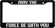 oFloral May The Force Be with You Aluminum Alloy License Plate Frame White Black Applicable to US Standard Car Metal Car Tag Frame Funny Front License Plate Cover Holder for Women Men(1 Pack)