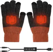 Usb Heated Gloves For Men And Women, Winter Full Fingers Knitted Warmer Glove, 3 Adjustable Temperature Electric Touchscreen Gloves Orange