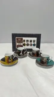 Magpie Carola van Dyke Poochies espresso cups and saucers set NEW