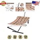 Stylish Brown Stripe Double Hammock with Stand - Detachable Pad for Easy Care
