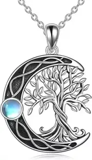 925 Sterling Silver Tree of Life Moon Pendant Necklace Jewelry Gift for Woman