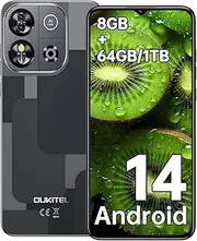 OUKITEL Rugged Android 14 Phone, 64GB ROM + 128GB Expandable, 8GB RAM, Reinforced Design, Sleek Silver Edition