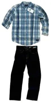 Tony Hawk blue JEANS BOYS 16 Calvin Klein plaid button-up SHIRT L 14 outfit LOT