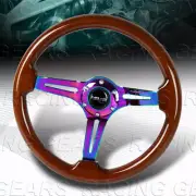 350MM NRG RST-018BR-MC BROWN WOOD GRAIN NEO CHROME 3" DEEP DISH STEERING WHEEL