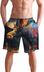 [XYMZR] Moose Rainbowcolored Fur Men's Swim Trunks Quick-Dry Bathing Suit Swimming Board Shorts S
