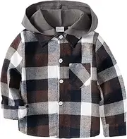 [KIMI BEAR] Kids Toddler Boys Girls Plaid Button Down Shirt Baby Long Sleeve Flannel Shirts Collared Buffalo Plaid Jacket Top