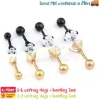 1Pair Ear Studs Rings Zirconia Stone Surgical Steel Ball Piercing Jewellery