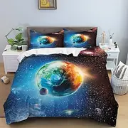 Duvet Cover Set with Zipper Reversible Universe Moon Printed Design Soft Microfiber Bedding Set Includes Duvet Cover and Pillowcases Perfect for Adding a Cosmi
