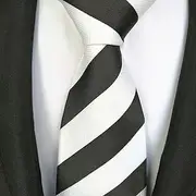 Man tie Big Striped Black Silver White Silk tie