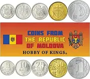 5 Coins from Moldova | Moldovan Coin Set Collection 5 10 25 50 Bani 1 LEU | Circulated 1997-2022 | Bull | Eagle | Grapes | Crescent