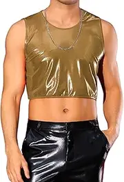 Lars Amadeus Shiny Tank Tops for Men's Sleeveless Tee Shirt Party Disco Metallic Crop Vest