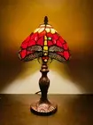 14" Tiffany Table Lamps Red Leadlight Stained Glass Crystal Bead Dragonfly Style