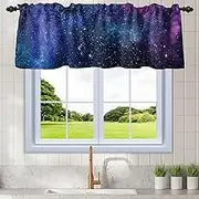 Renaiss 42x18 Inch Galaxy Starry Sky Window Valance Curtains Kids Little Boy Bedroom Drapes Outer Space Cosmic Window Treatments for RV Bathroom Cafe Light Filtering Small Curtains with Rod Pocket
