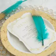 60 TURQUOISE with Metallic Gold Tip Natural Goose Feathers Wedding Decorations