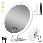 Magnifying Mirror with Light 30X Large 6" Rechargeable 3 Colors Modes Dimming...
