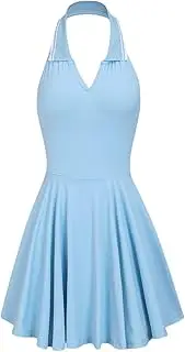 [BERLOOK] Womens Collar Backless Tennis Dress Sleeveless Outfit with Built in Shorts Golf Athletic Dress