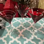 Mikasa Red Martini Cosmopolitan Glasses Cheers Set of 3 Stemmed Etched Crystal