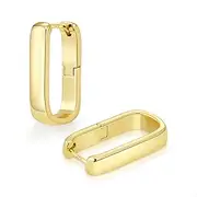 [ALEXCRAFT] 925 Sterling Silver Small Hoop Earrings for Women Small Square Hypoallergenic 14K Gold Plated Hoop Earrings Geometric Minimalist U Shape Rectangle Hoops, Silver Yellow Gold, No Gemstone