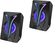 jojofuny 1Pair RGB Desktop Speakers USB Powered Stereo Sound Box for Laptops and Lighting for Gaming and Movies Audio Input for Immersive Experience