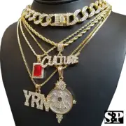 Migos Iced Bust Down CULTURE, YRN, SPACESHIP, RED RUBY & Cuban Choker 5 Necklace