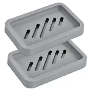 2PCS Premium Plastic Bamboo Soap Dish Self Draining Grey Soap Holders