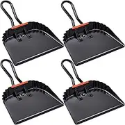 4 Pack Black Industrial Metal Dustpan 12" Heavy Duty Dust Pan with Handle Handheld Dustpan Wide Scooper Dust and Debris Sweeping Tool Precision Edge Ideal for Cleaning Indoor Outdoor Surfaces
