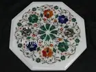 Octagon Marbl Coffee Table Top Pietra Dura Art Office Side Table with Royal Look