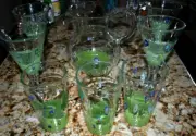 LOT OF 8 AMICI HAND BLOWN MONET GLASSES, GOBLETS & PITCHER SET MILLEFIORI
