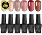 Jelly Gel Nail Polish Set, 6 Colors Nude Sheer Natural Pink Red Brown