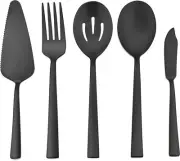 5-Piece Matte Black Stainless Steel Serving Utensils Set Silverware Set Kitchen