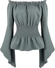 Hengzhifeng Steampunk Renaissance Blouse Women Long Sleeve Boho Off Shoulder Peasant Shirt
