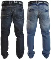 Mens Crosshatch Straight Leg Jeans Regular Fit Denim Trousers Free Canvas Belt