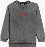 [Koton] Boys's Sweat Long Sleeve Crew Neck Printed Detail Soft Interior Cotton Sweatshirt, Anthracite Design (9d3)