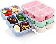 Iallbin 4 Pack Bento Lunch Box, BPA-Free Reusable Bento Box Kids Adult, 3-Compartment Meal Prep Container with Lids, Lunch Box for Kids, Adults, Suitable for School, Company, and Travel (Colorful-5C)