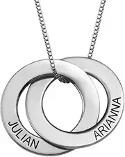 [MyNameNecklace] Personalised 2 Russian Ring Necklace for Woman- 2 Interlocked Engraved Discs Custom Jewellery for Mum