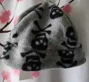 NWT GAP Kids Boy's Fleece Gray Black Skull Blue Beanie Hat Reversible L/XL